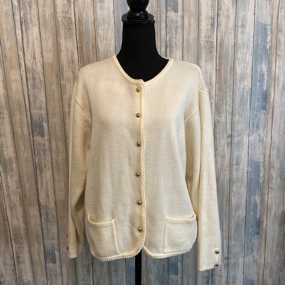 Karen Scott Cream Button Up Sweater / Cardigan | Size Large. #4 - Picture 2 of 13
